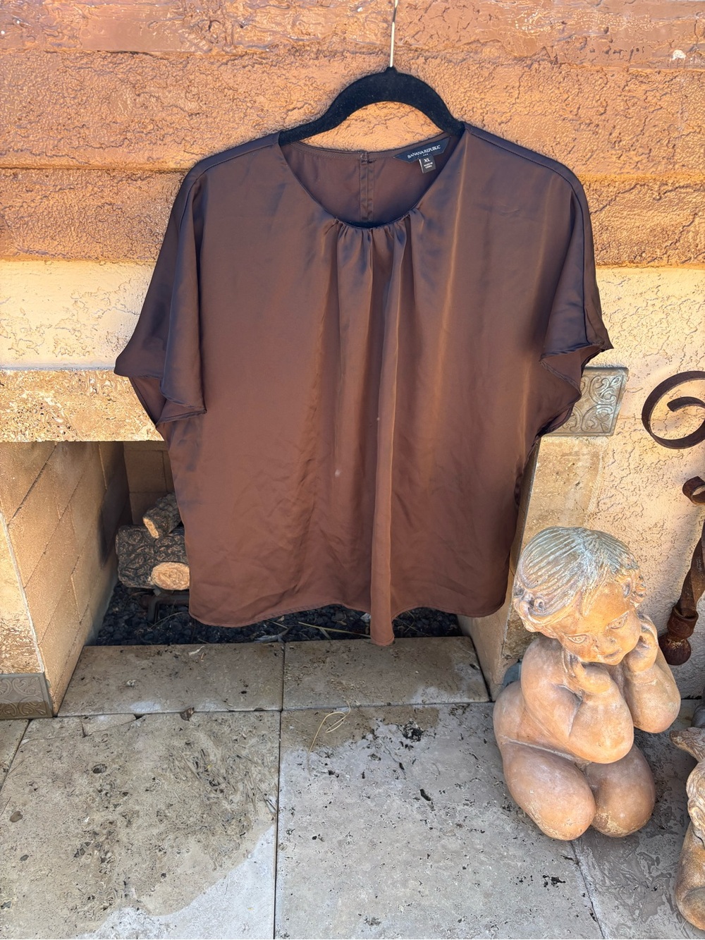 Banana Republic Brown Satin Short-Sleeve Top